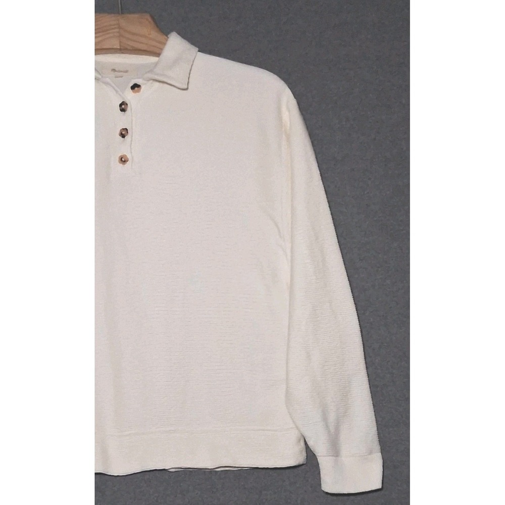 MADEWELL Womens Polo Shirt S Cream Collared Long Sleeve Cotton Ottoman Jacquard - Picture 3 of 11
